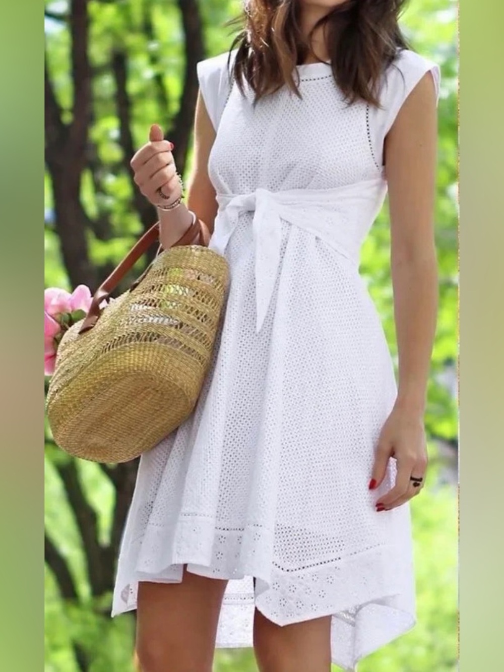 Rebecca Taylor Sundress Eyelet White Cotton A-Line Dress Summer Spring 0 XS/S
